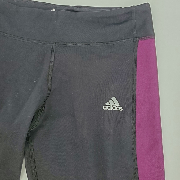 Adidas Cropped Leggings Womens Medium Black Purple - Picture 2 of 5